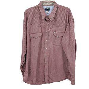 Cowboy Equipment Vintage Mens Long Sleeve Snap Front Shirt Red White XXL Big USA